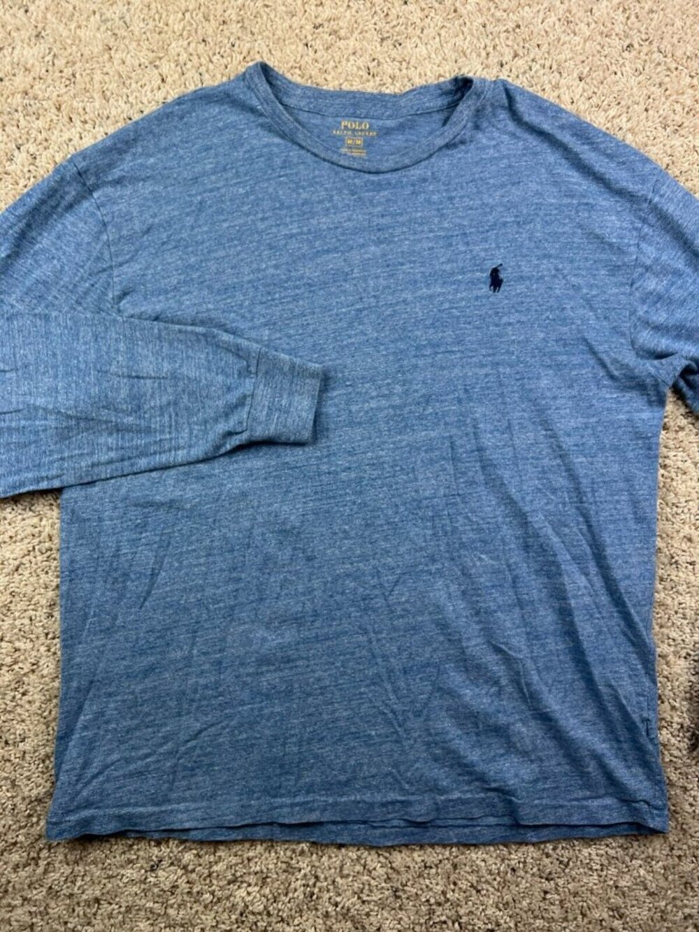 Polo Ralph Lauren T-Shirt Mens Size Medium Blue Long Sleeve Solid Logo Crewneck